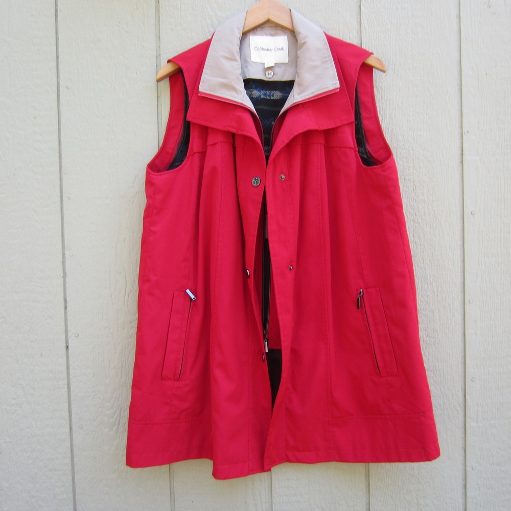 Coldwater Creek Womens Red Longline Vest‎ Zip Front Sleeveless Jacket Medium